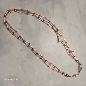 Source Unknown Silver and Red Necklace